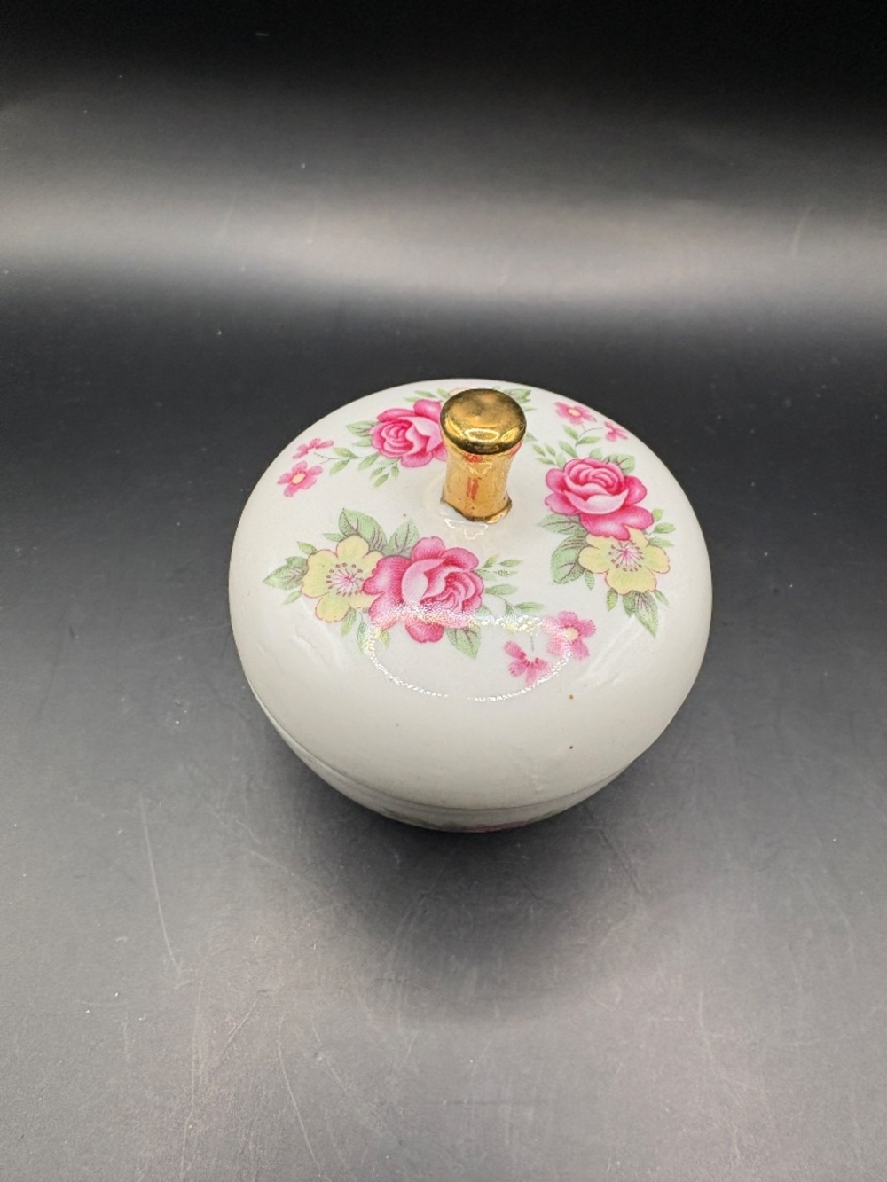 Vintage Pink & Yellow Rose Ceramic Trinket Box - Picture 3 of 4